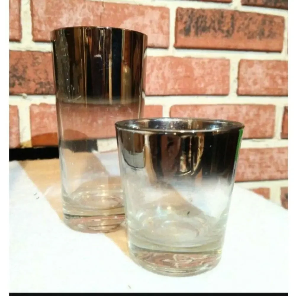 60's Vintage Dorothy Thorpe Crystal Decanters Silver Luster Glasses Ice Bucket